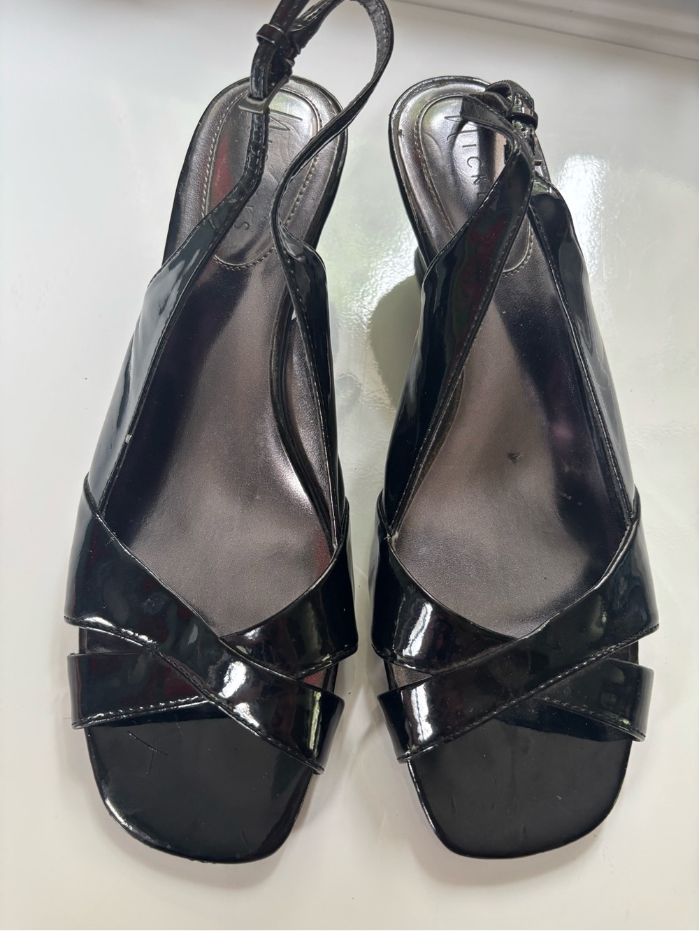 Black Patent Nickels Slingback Sandals - Women SZ-9